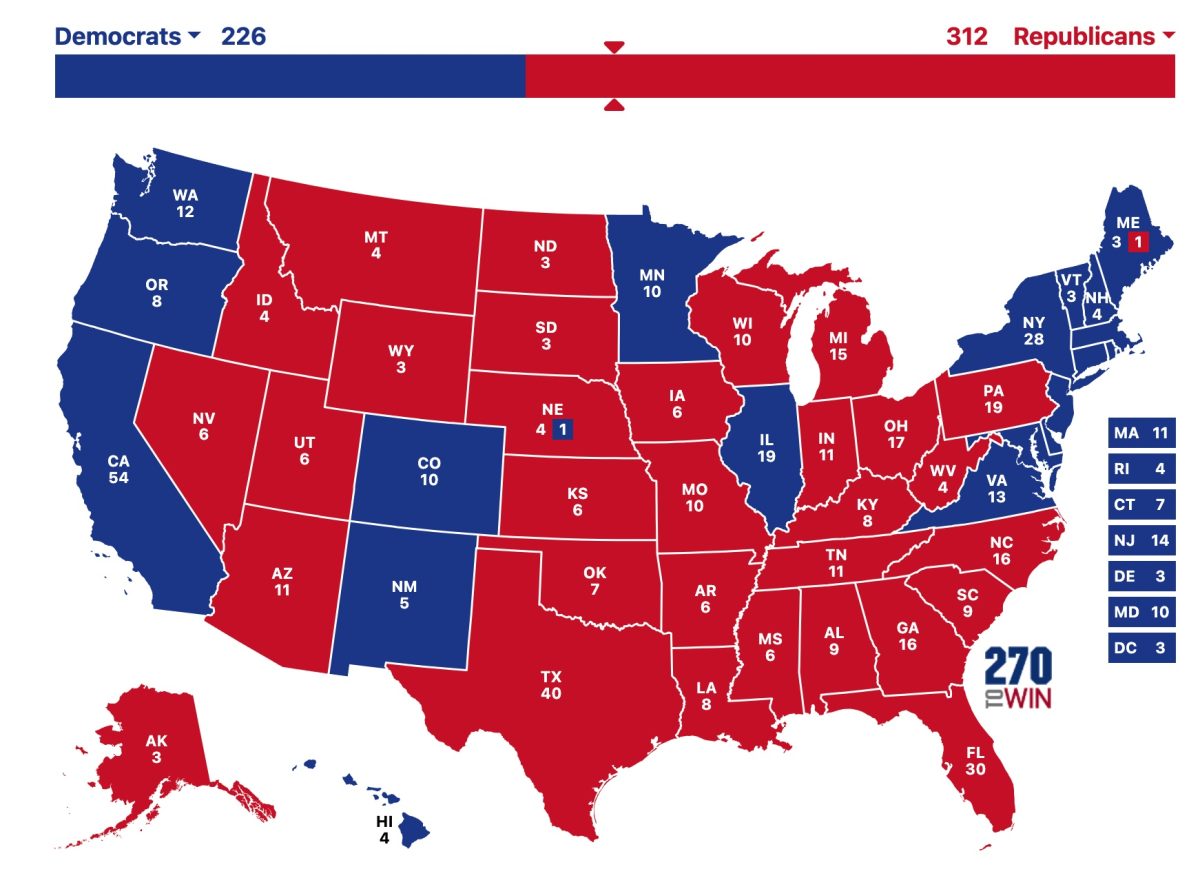 The final electoral map in favor of Donald Trump. Source 270ToWin.com