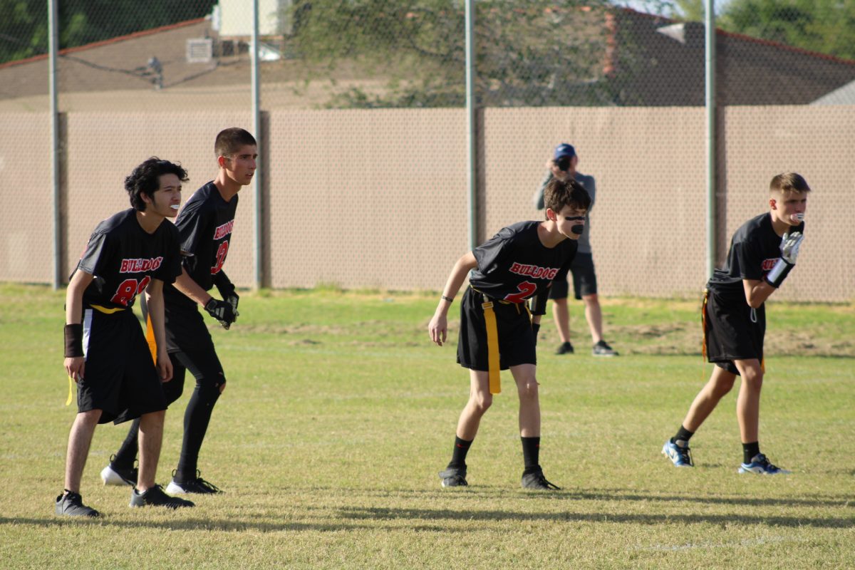 The Bulldog defense is ready to stop Jones Gordon during the Homecoming game.