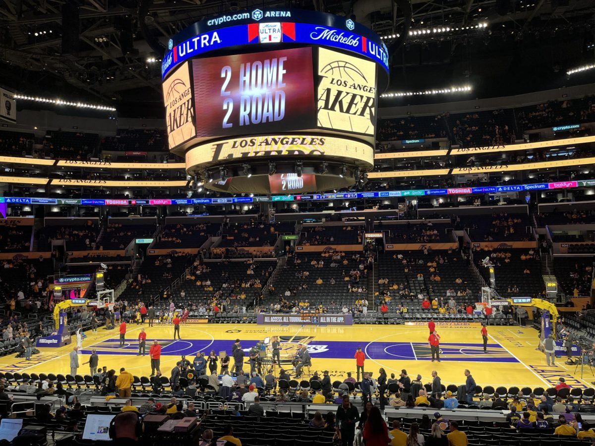 The Los Angeles Lakers home court at Crypto.com Arena for the 2023 In-Season Tournament.