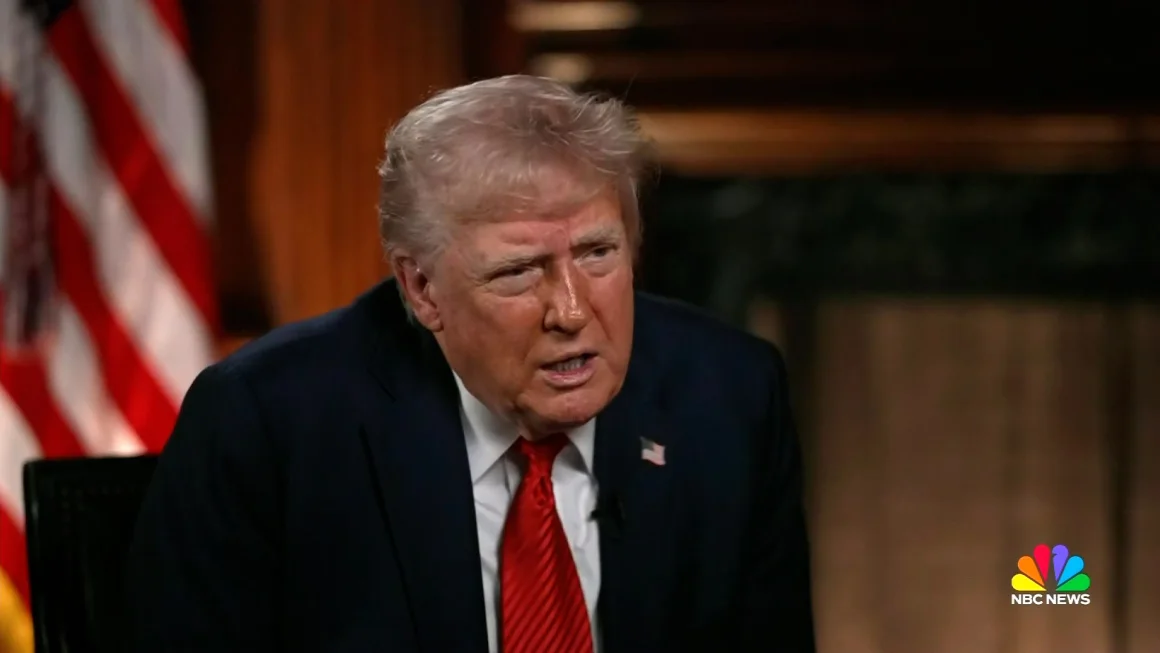 This still from video shows President Donald Trump during an interview with NBC News’ Kristen Welker in a Sunday show exclusive interview on Meet the Press on May 4. 