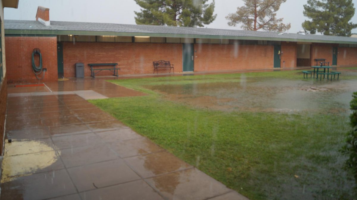 School Backfield flooded by water 