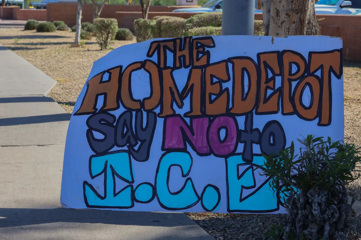 Protest sign that has clear values for removing ICE from all Home Depots